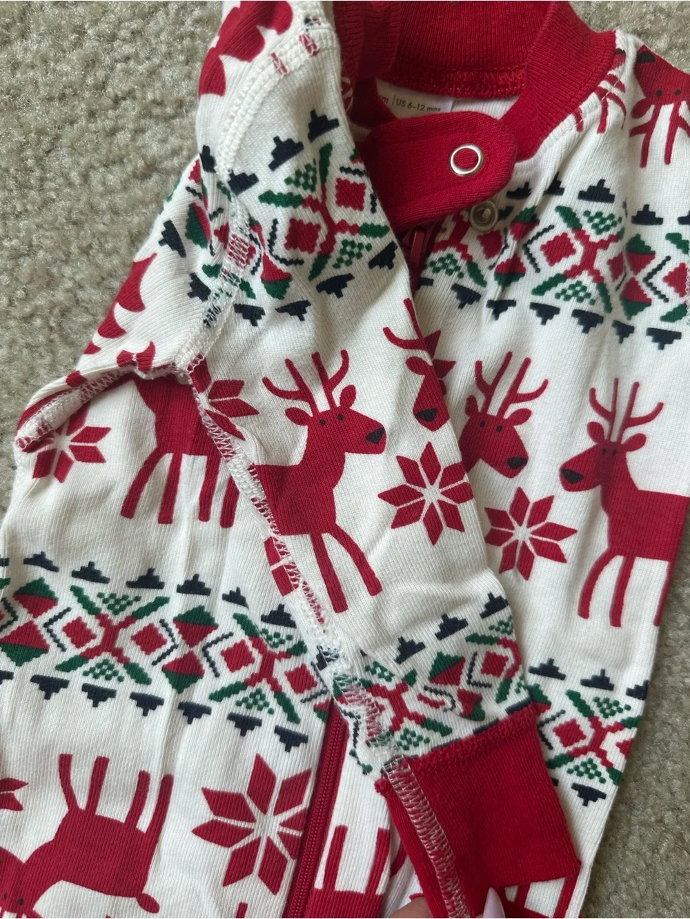 Hanna Andersson Organic Cotton Christmas Reindeer Zip Pajamas 6–12M Holiday
